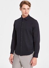 Alfani Men's Classic-Fit Heathered Jersey-Knit Button-Down Shirt, Created for Macy's - Dark Lead Heather