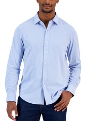 Alfani Men's Classic-Fit Heathered Jersey-Knit Button-Down Shirt, Created for Macy's - Dark Lead Heather