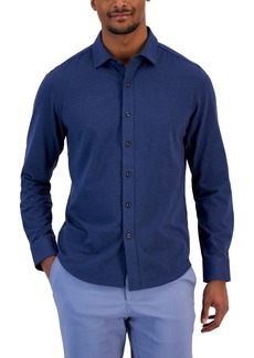 Alfani Men's Classic-Fit Heathered Jersey-Knit Button-Down Shirt, Created for Macy's - Neo Navy
