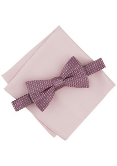 Alfani Men's Earl Mini-Chevron Bow Tie & Solid Pocket Square Set, Created for Macy's - Pink