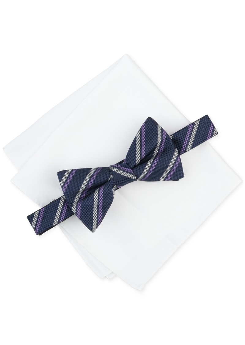 Alfani Men's Earl Stripe Bow Tie & Solid Pocket Square Set, Created for Macy's - Plum