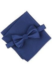 Alfani Men's Earl Textured Bow Tie & Solid Pocket Square Set, Created for Macy's - Black