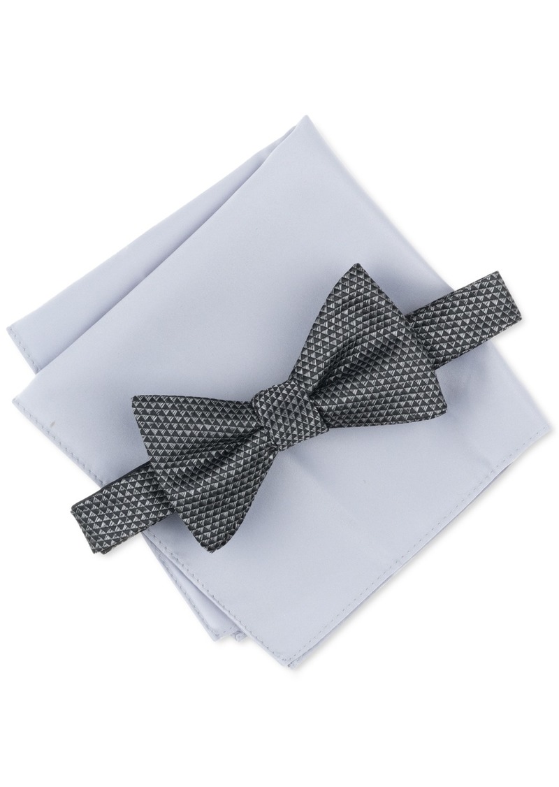 Alfani Men's Earl Textured Bow Tie & Solid Pocket Square Set, Created for Macy's - Black