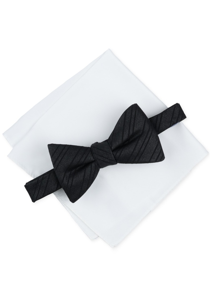 Alfani Men's Fabyan Stripe Bow Tie & Solid Pocket Square Set, Created for Macy's - Black