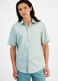 Alfani Men's Fern Regular-Fit Stretch Geometric Button-Down Poplin Shirt, Created for Macy's - Mint Sugar