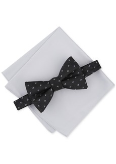 Alfani Men's Galway Mini-Chevron Bow Tie & Solid Pocket Square Set, Created for Macy's - Black