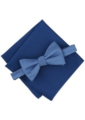 Alfani Men's Galway Mini-Chevron Bow Tie & Solid Pocket Square Set, Created for Macy's - Blue
