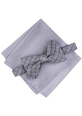 Alfani Men's Grid Pre-Tied Bow Tie & Solid Pocket Square Set, Created for Macy's - Green
