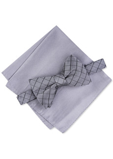 Alfani Men's Grid Pre-Tied Bow Tie & Solid Pocket Square Set, Created for Macy's