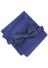 Alfani Men's Grid Pre-Tied Bow Tie & Solid Pocket Square Set, Created for Macy's