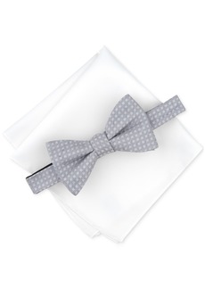 Alfani Men's Hazel Square-Pattern Bow Tie & Solid Pocket Square Set, Created for Macy's - Silver