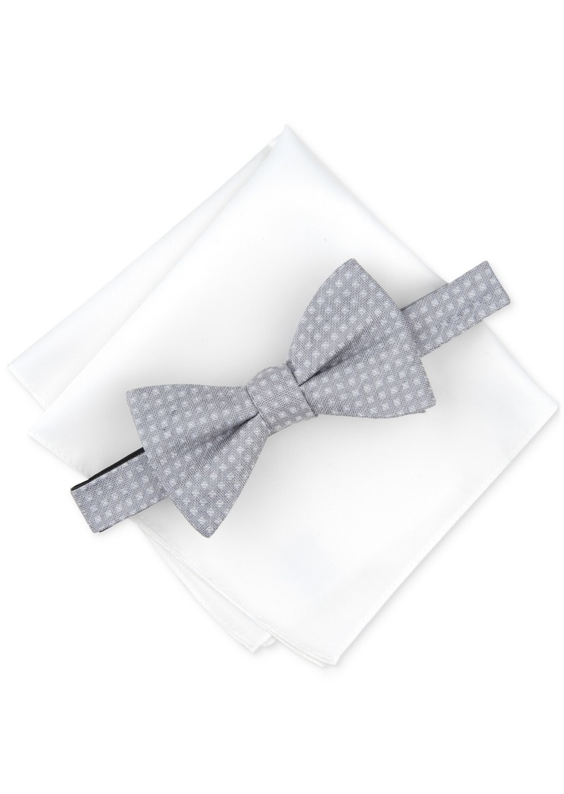 Alfani Men's Hazel Square-Pattern Bow Tie & Solid Pocket Square Set, Created for Macy's - Silver