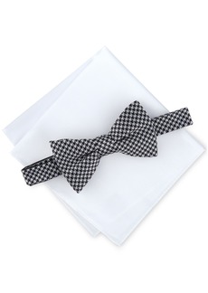 Alfani Men's Houndstooth Bow Tie & Pocket Square Set, Created for Macy's - Black