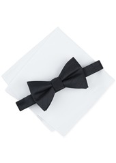 Alfani Men's Kent Stripe Bow Tie & Solid Pocket Square Set, Created for Macy's - Black