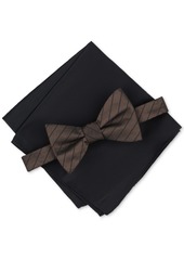 Alfani Men's Kent Stripe Bow Tie & Solid Pocket Square Set, Created for Macy's - Black