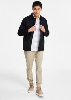 Alfani Mens Supima Knit Interlock Striped Polo Shirt Utility Four Pocket Shirt Jacket Tech Jogger Pants Created For Macys