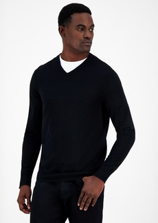 Alfani Men's Long-Sleeve V-Neck Merino Sweater, Created for Macy's - Deep Black