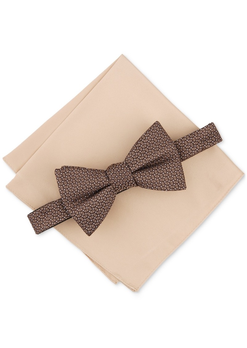 Alfani Men's Loretto Mini-Pattern Bow Tie & Solid Pocket Square Set, Created for Macy's - Brown