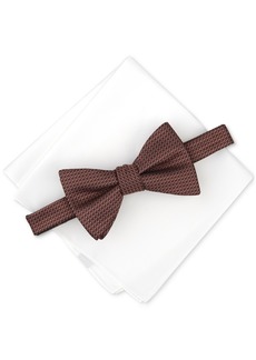 Alfani Men's Mini-Vine Bow Tie & Solid Pocket Square Set, Created for Macy's - Cognac