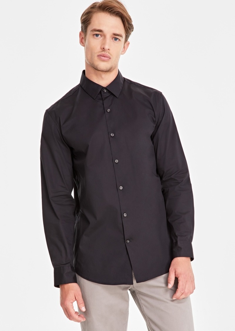 Alfani Men's Modern Classic-Fit Stretch Solid Button-Down Shirt, Created for Macy's - Deep Black