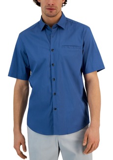 Alfani Men's Modern Classic-Fit Stretch Solid Button-Down Shirt, Created for Macy's - Moonlight Blue