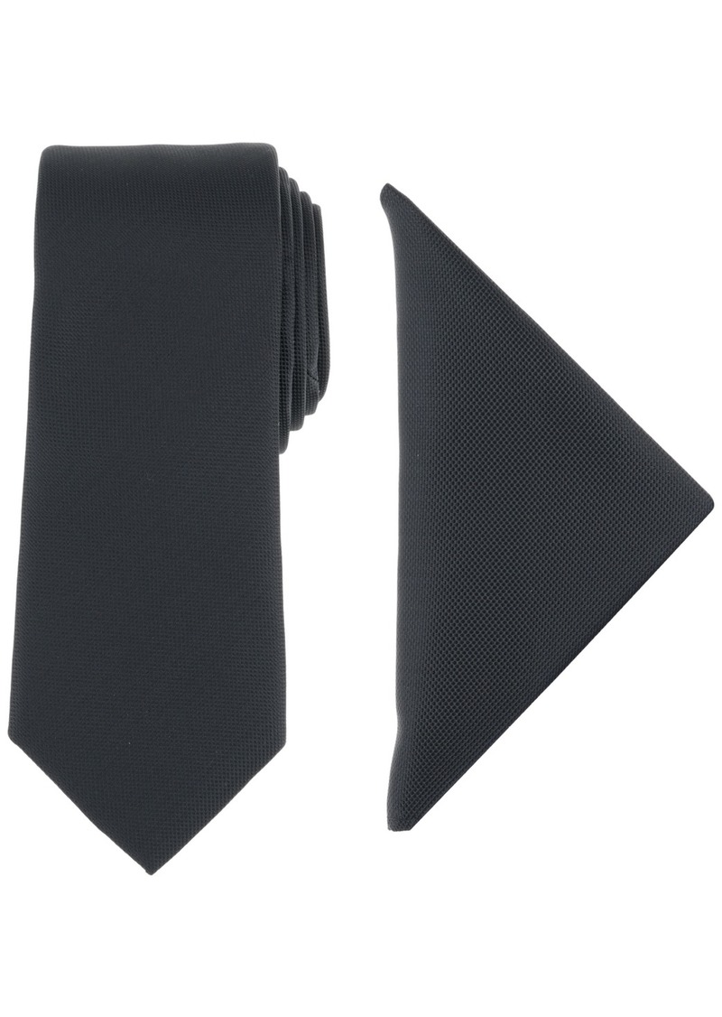 Alfani Men's Modern Textured Tie & Pocket Square Set, Created for Macy's - Black