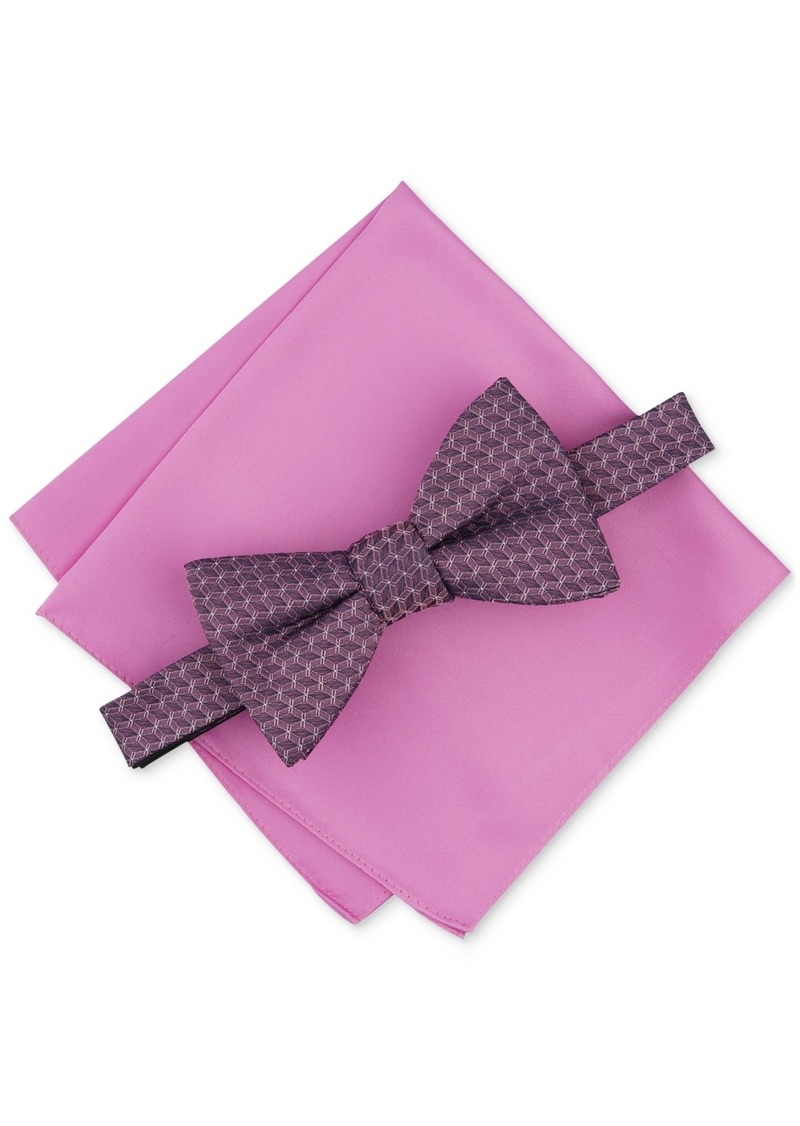 Alfani Men's Moores Geo-Pattern Bow Tie & Solid Pocket Square Set, Created for Macy's - Pink