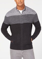 Alfani Men's Ombre Colorblocked Ribbed-Knit Full-Zip Sweater, Created for Macy's