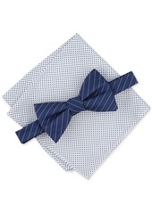 Alfani Men's Ozark Stripe Bow Tie & Dot Pocket Square Set, Created for Macy's - Burgundy