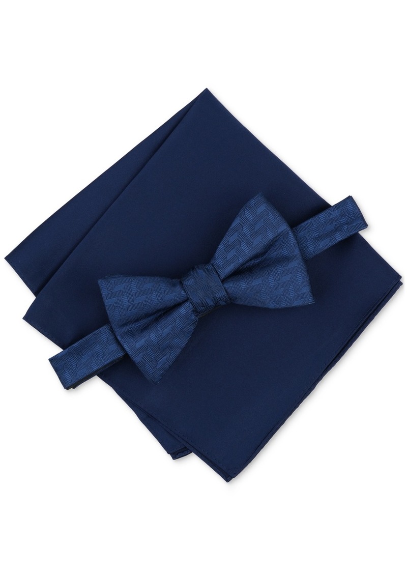 Alfani Men's Parkdale Abstract Bow Tie & Solid Pocket Square Set, Created for Macy's - Cobalt