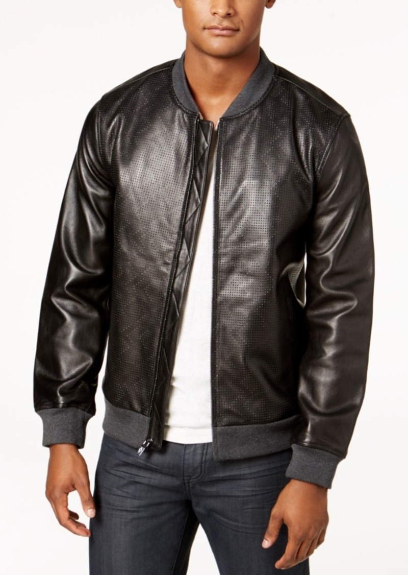 Alfani Alfani Men's Perforated Genuine Leather Jacket, Created for Macy ...