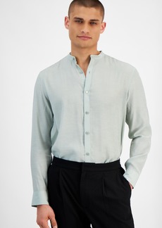 Alfani Men's Regular-Fit Crinkled Button-Down Band-Collar Shirt, Created for Macy's - Mint Sugar