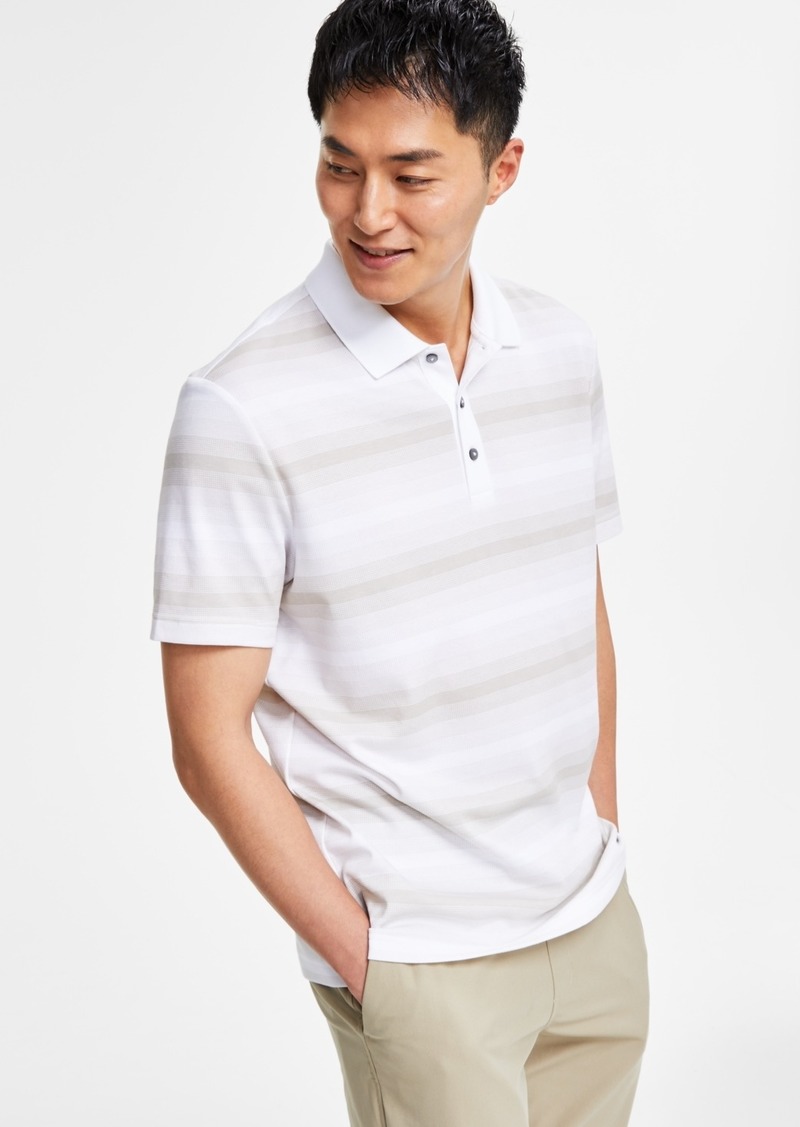 Alfani Men's Regular-Fit Supima Knit Interlock Striped Polo Shirt, Created for Macy's - White