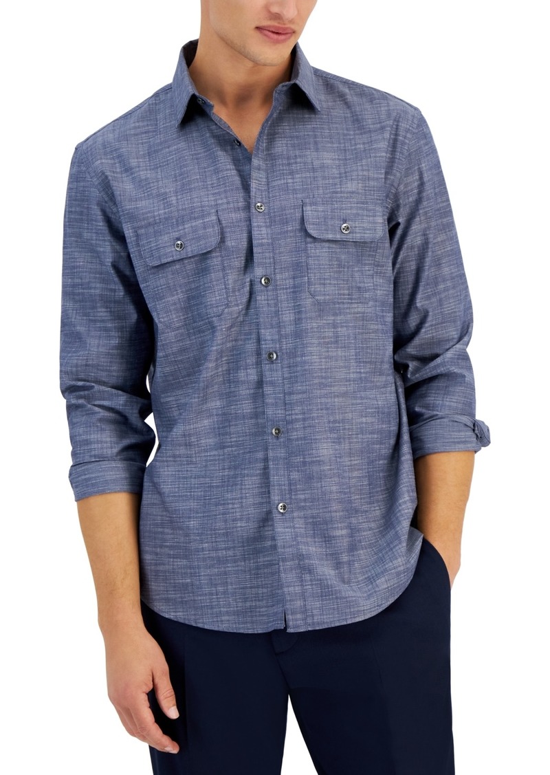Alfani Men's Regular-Fit Solid Shirt, Created for Macy's - Dress Blue