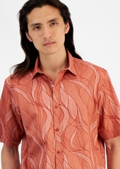 Alfani Men's Regular-Fit Stretch Abstract Wave-Print Button-Down Poplin Shirt, Created for Macy's - Terracotta Glaze