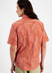 Alfani Men's Regular-Fit Stretch Abstract Wave-Print Button-Down Poplin Shirt, Created for Macy's - Terracotta Glaze