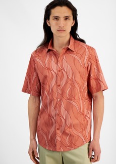 Alfani Men's Regular-Fit Stretch Abstract Wave-Print Button-Down Poplin Shirt, Created for Macy's - Terracotta Glaze