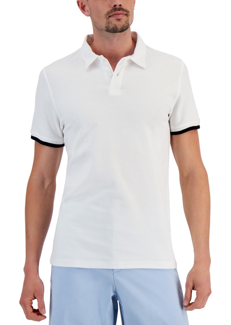 Alfani Men's Regular-Fit Tipped Polo Shirt, Created for Macy's - Bright White