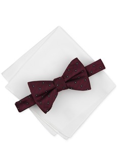 Alfani Men's Salley Dotted Bow Tie & Pocket Square Set, Created for Macy's - Burgundy