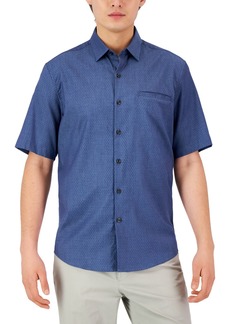 Alfani Men's Short-Sleeve Modern Stretch Dobby Shirt, Created for Macy's - Navy Combo