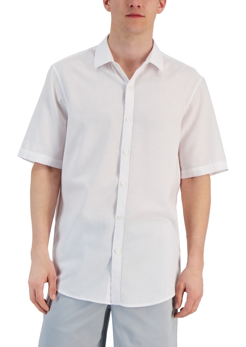 Alfani Men's Short-Sleeve Solid Textured Shirt, Created for Macy's - Bright White