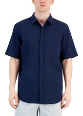 Alfani Men's Short-Sleeve Solid Textured Shirt, Created for Macy's - Deep Black