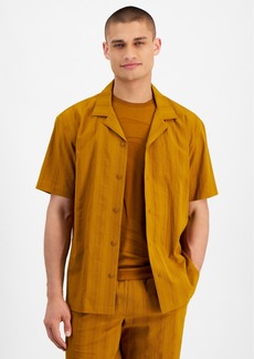 Alfani Men's Short Sleeve Textured Button-Front Camp Shirt, Created for Macy's - Light Amber