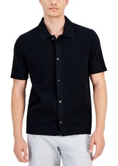 Alfani Men's Short Sleeve Textured Knit Button-Down Polo Shirt, Created for Macy's - Dill Seed