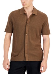 Alfani Men's Short Sleeve Textured Knit Button-Down Polo Shirt, Created for Macy's - Dill Seed