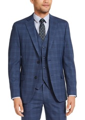 Alfani Men's Slim-Fit Stretch Navy Blue Plaid Suit Jacket, Created for Macy's