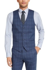 Alfani Men's Slim-Fit Stretch Navy Blue Plaid Suit Vest, Created for Macy's