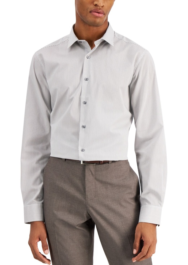 Alfani Men's Slim Fit Stripe Dress Shirt, Created for Macy's - Grey White