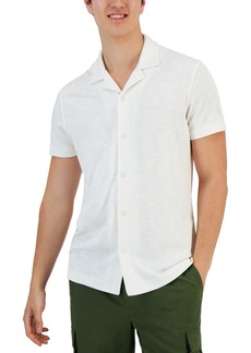 Alfani Men's Slub Pique Textured Short-Sleeve Camp Collar Shirt, Created for Macy's - Vanilla Ice