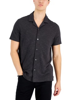 Alfani Men's Slub Pique Textured Short-Sleeve Camp Collar Shirt, Created for Macy's - Deep Black